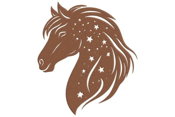 Celestial Brown Horse with Stars Embroidery Design