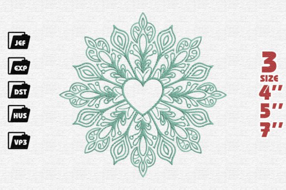 Elegant Heart Mandala Snowflake Embroidery Design