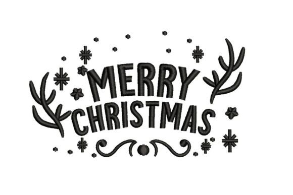 Merry Christmas Embroidery with Antlers and Snowflakes