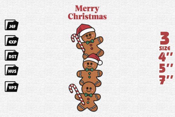 Merry Christmas Gingerbread Men Stack Embroidery Design