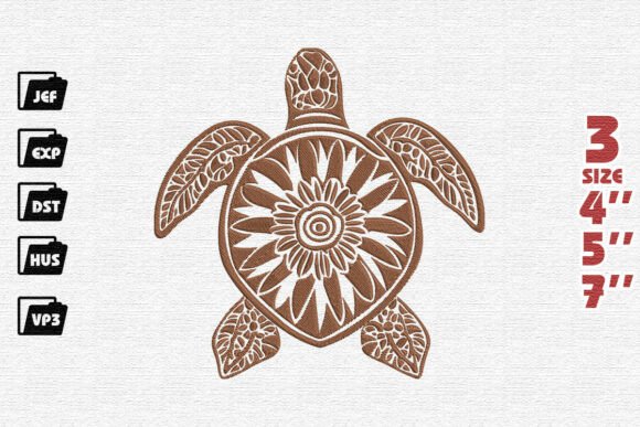 Ornate Sunflower Sea Turtle Embroidery Design Review
