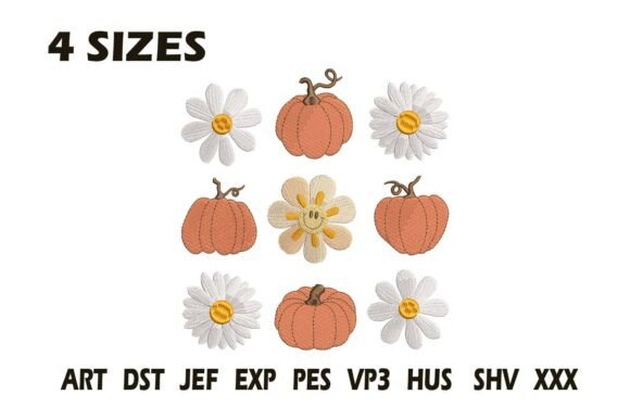 Pumpkin Daisy Fall Embroidery Design